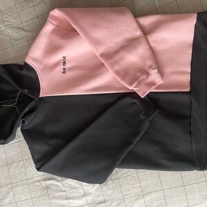 Pink and Black Hoodie with 'be nice' Embroidery